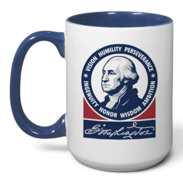 George Washington Seven Attributes Mug – Blue Handle - The Shops at Mount Vernon