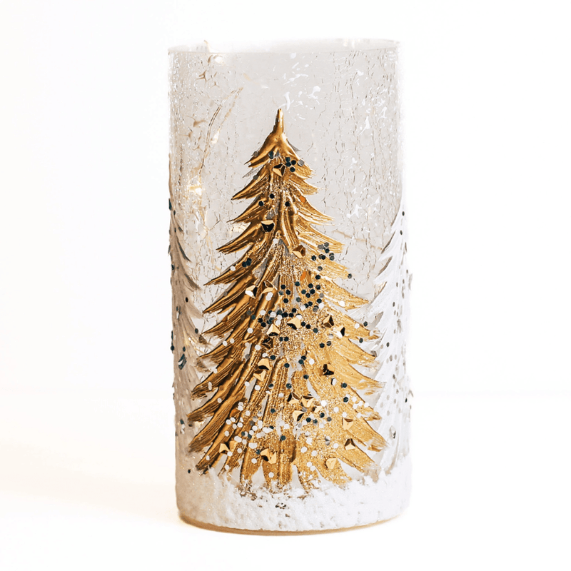 Gold Christmas Tree Glass Light Pillar - The Shops at Mount Vernon