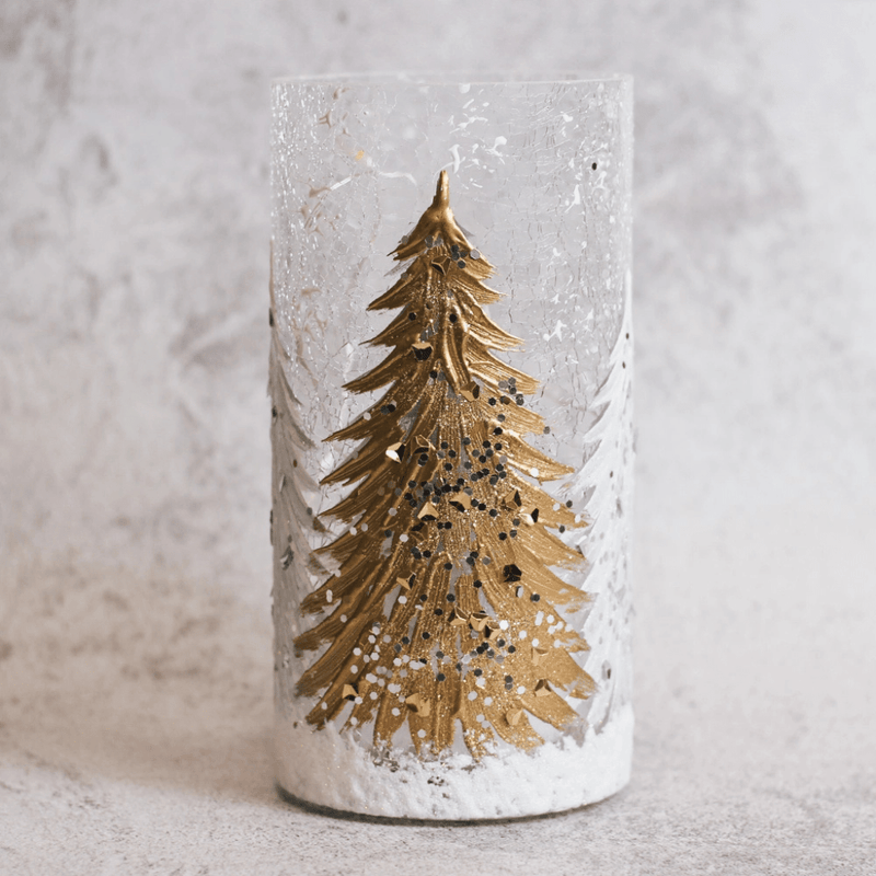 Gold Christmas Tree Glass Light Pillar - The Shops at Mount Vernon