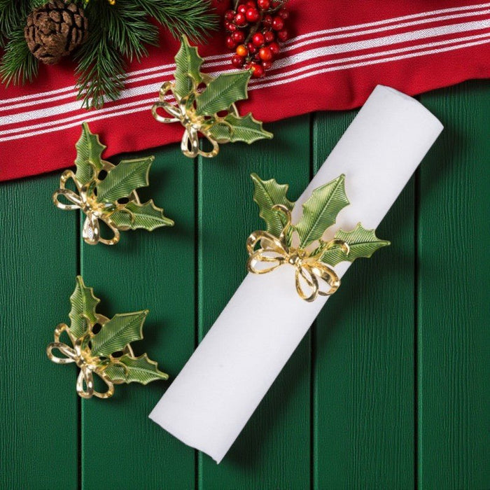 Gold & Green Holly Napkin Rings - The Shops at Mount Vernon