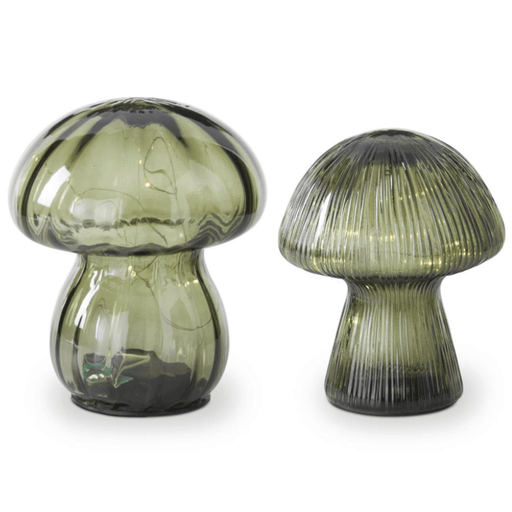 Green Glass LED Mushrooms – Set of 2 - The Shops at Mount Vernon