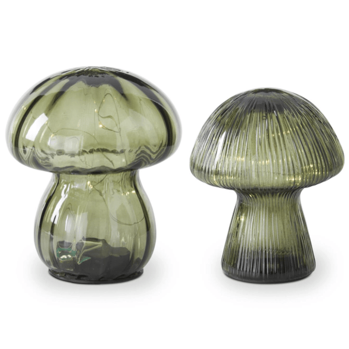 Green Glass LED Mushrooms – Set of 2 - The Shops at Mount Vernon