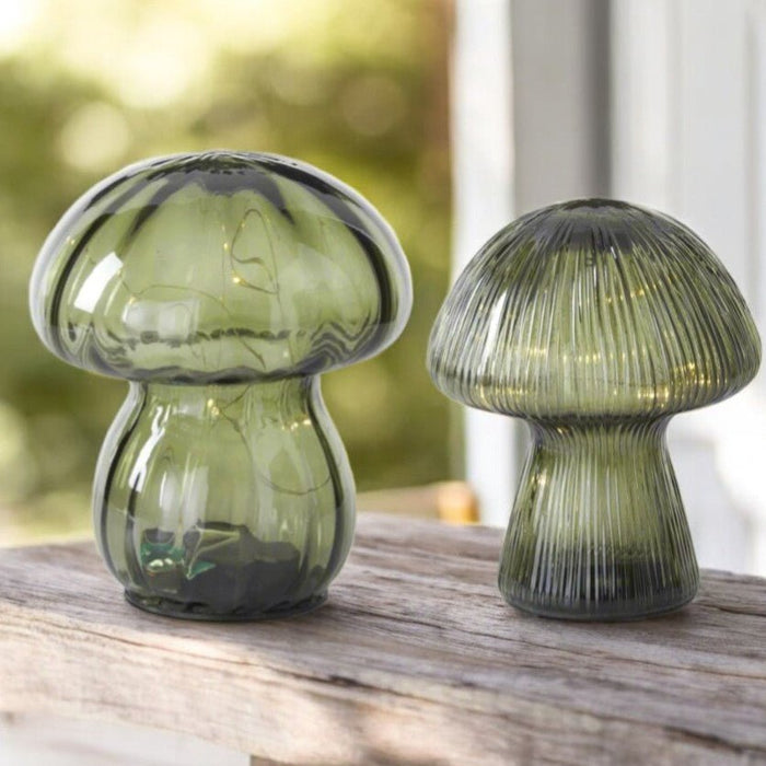 Green Glass LED Mushrooms – Set of 2 - The Shops at Mount Vernon