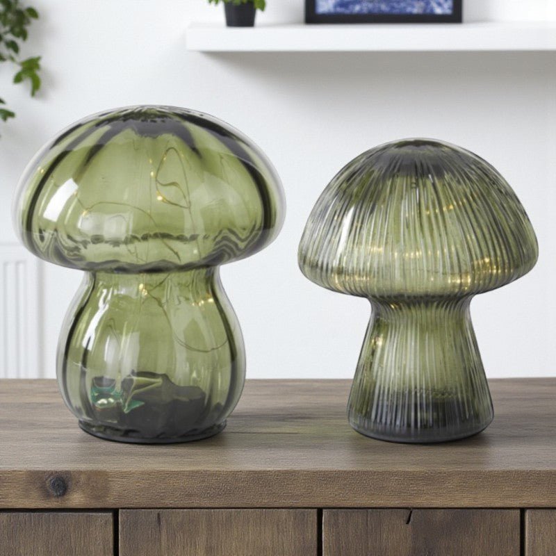 Green Glass LED Mushrooms – Set of 2 - The Shops at Mount Vernon