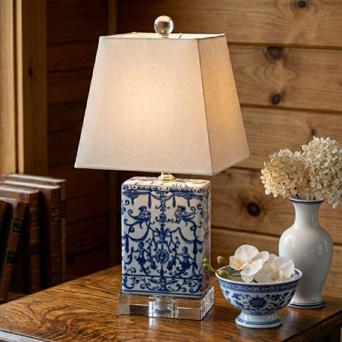 Lamp B/W Porcelain Euro Style Crystal Base - The Shops at Mount Vernon