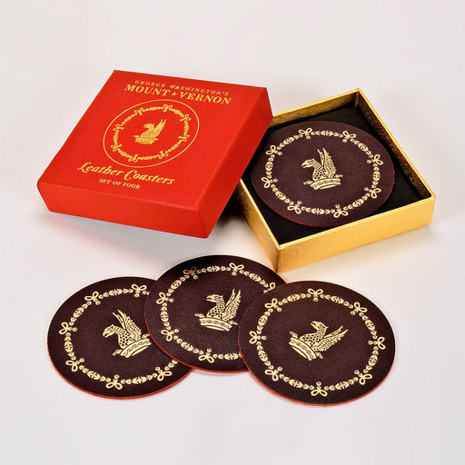 Leather Coasters - Burgundy - Boxed Set of Four - The Shops at Mount Vernon