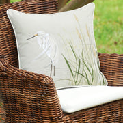 Left - Facing White Egret Embroidered Indoor Outdoor Pillow - The Shops at Mount Vernon