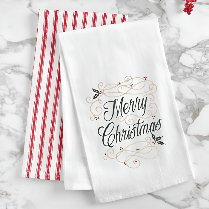 Merry Christmas Swirl Flour Sack Kitchen Towel - The Shops at Mount Vernon