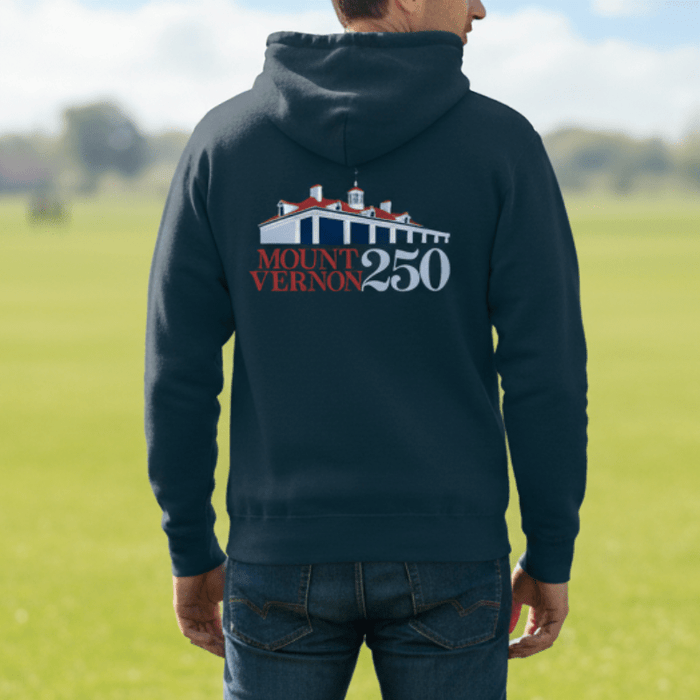 Mount Vernon 250th Anniversary Hoodie - Dark Blue - The Shops at Mount Vernon