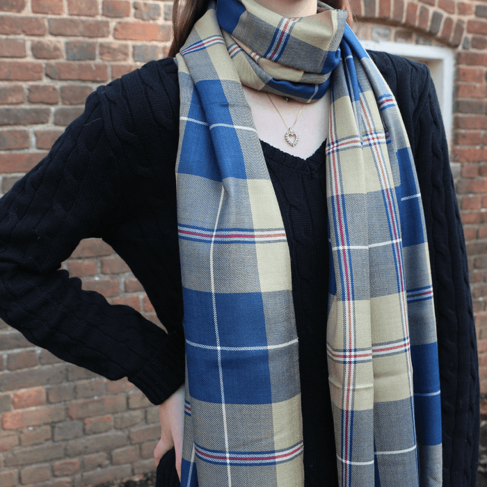 Mount Vernon Tartan Viscose Scarf - Blue - The Shops at Mount Vernon