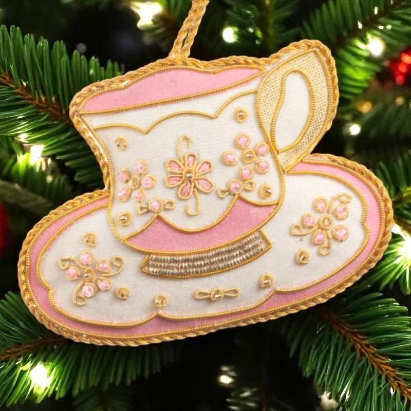 Pink & White Teacup Ornament St. Nicolas - The Shops at Mount Vernon
