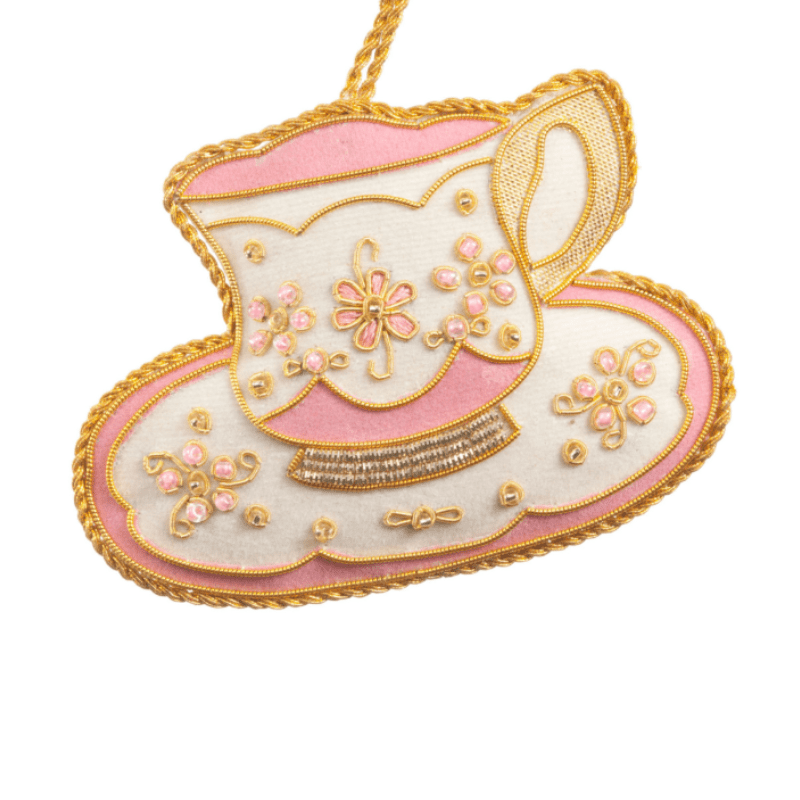 Pink & White Teacup Ornament St. Nicolas - The Shops at Mount Vernon