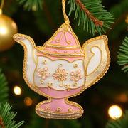 Pink & White Teapot Ornament St. Nicolas - The Shops at Mount Vernon