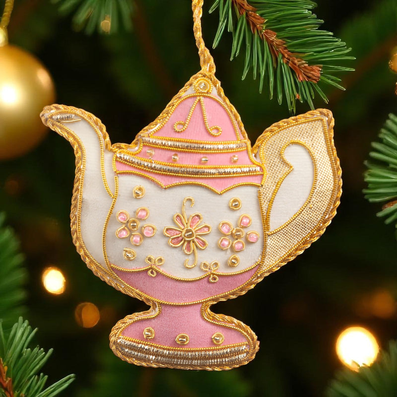 Pink & White Teapot Ornament St. Nicolas - The Shops at Mount Vernon