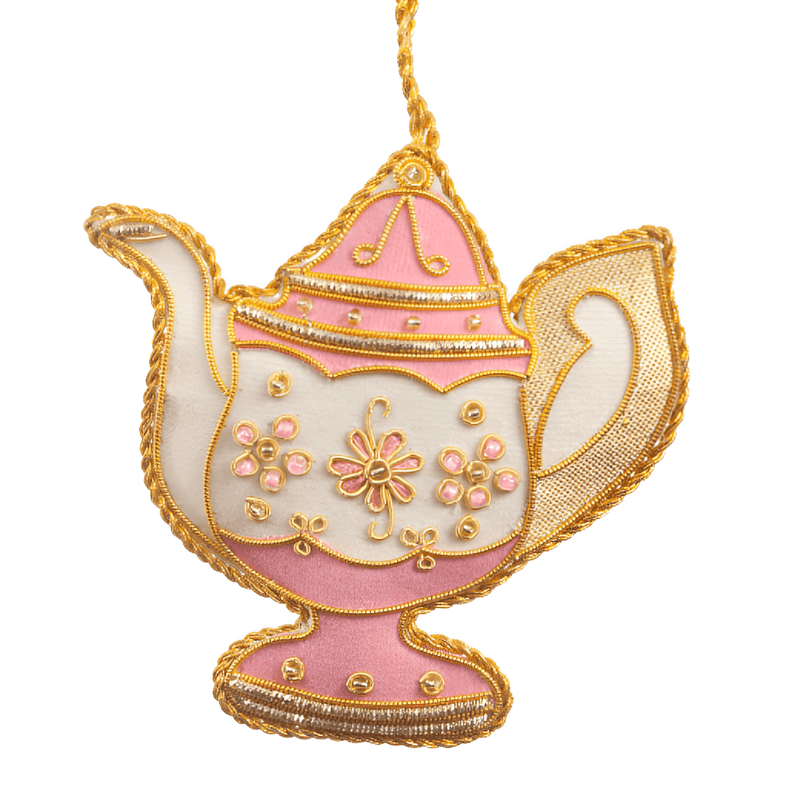Pink & White Teapot Ornament St. Nicolas - The Shops at Mount Vernon