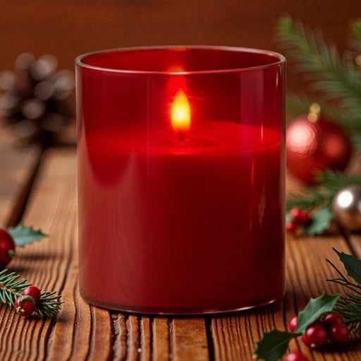 Red Glass Pillar Candle - The Shops at Mount Vernon