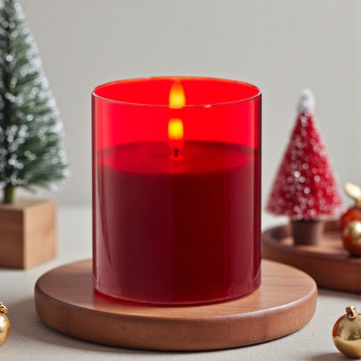 Red Glass Pillar Candle - The Shops at Mount Vernon
