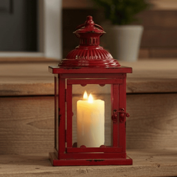 Rustic Red Lantern – 13" Tall - The Shops at Mount Vernon