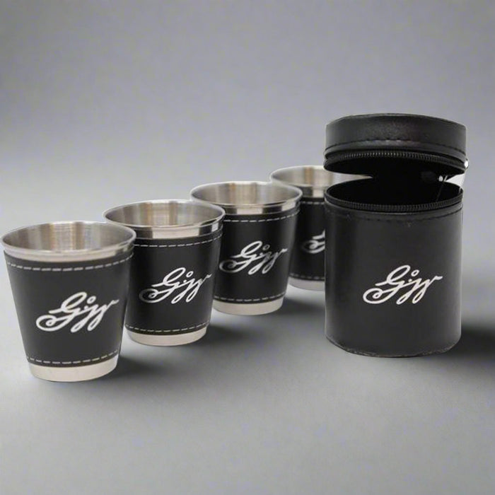 Set of Four Stainless Steel and Leather Shot Glasses - The Shops at Mount Vernon