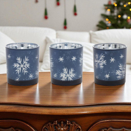 Snowflake Votive Holder Set – Blue Glass (Set of 3) - The Shops at Mount Vernon