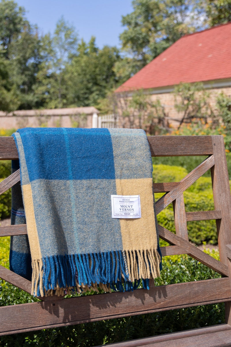 Tartan Blanket in garden on bench