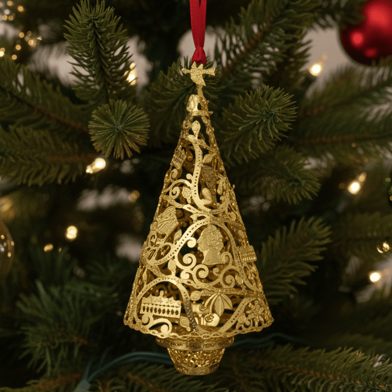 Three - Dimensional Brass Christmas Tree Ornament - The Shops at Mount Vernon
