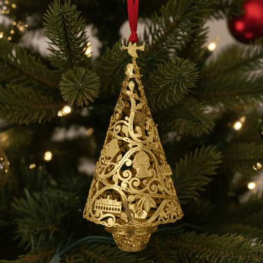 Three - Dimensional Brass Christmas Tree Ornament - The Shops at Mount Vernon