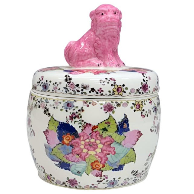 Tobacco Leaf Jar with Pink Foo Dog Lid – 6" - The Shops at Mount Vernon