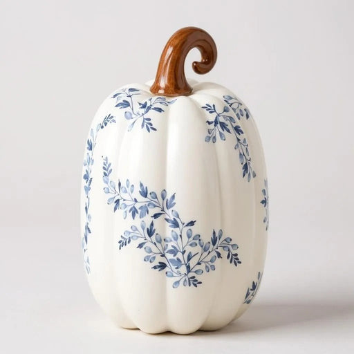 White & Blue Floral Ceramic Pumpkin - Assorted Sizes - The Shops at Mount Vernon
