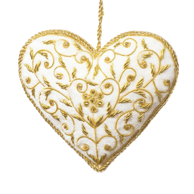 White & Gold Heart Ornament St. Nicolas - The Shops at Mount Vernon