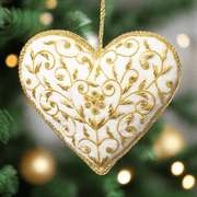 White & Gold Heart Ornament St. Nicolas - The Shops at Mount Vernon