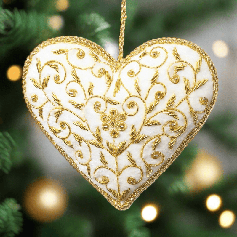 White & Gold Heart Ornament St. Nicolas - The Shops at Mount Vernon