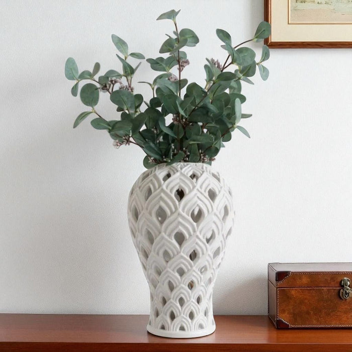 White Pierced Ceramic Ginger Jar - The Shops at Mount Vernon