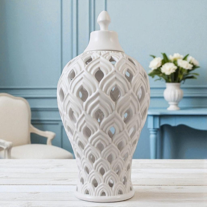 White Pierced Ceramic Ginger Jar - The Shops at Mount Vernon