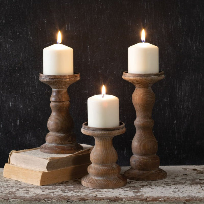 Wooden Pillar Candle Holders - Set of 3 - The Shops at Mount Vernon