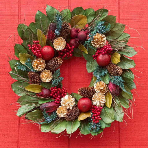 Wreath Golden Pinecone & Pomegranate - The Shops at Mount Vernon
