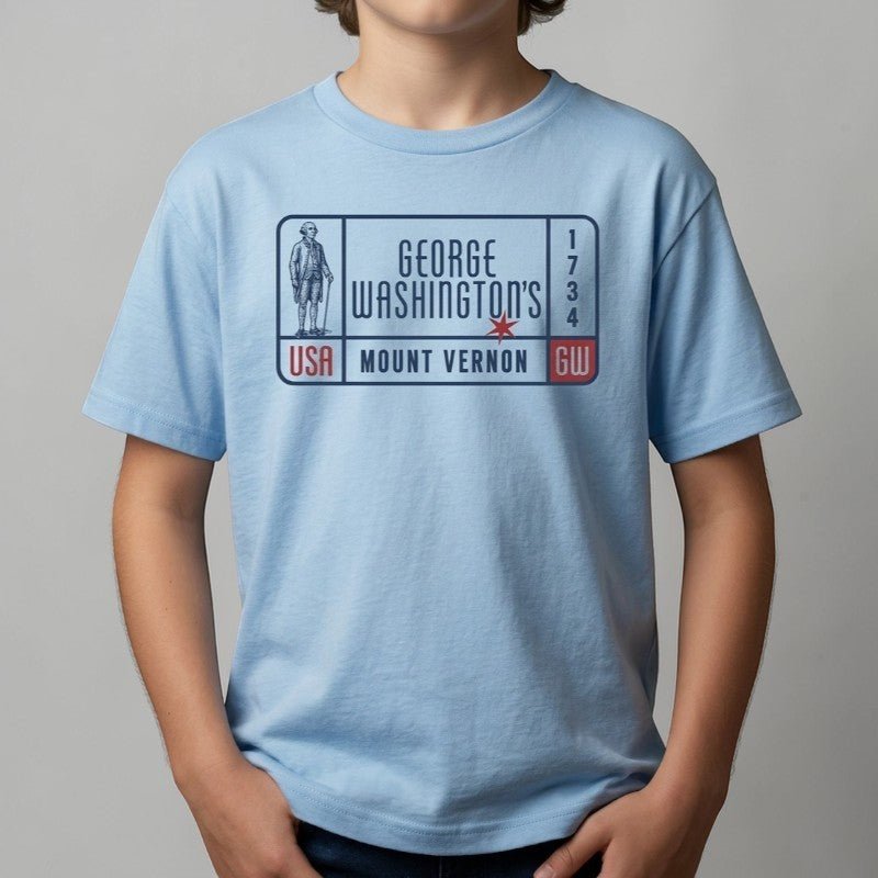 Youth George Washington Frame T-Shirt – Light Blue - The Shops at Mount Vernon
