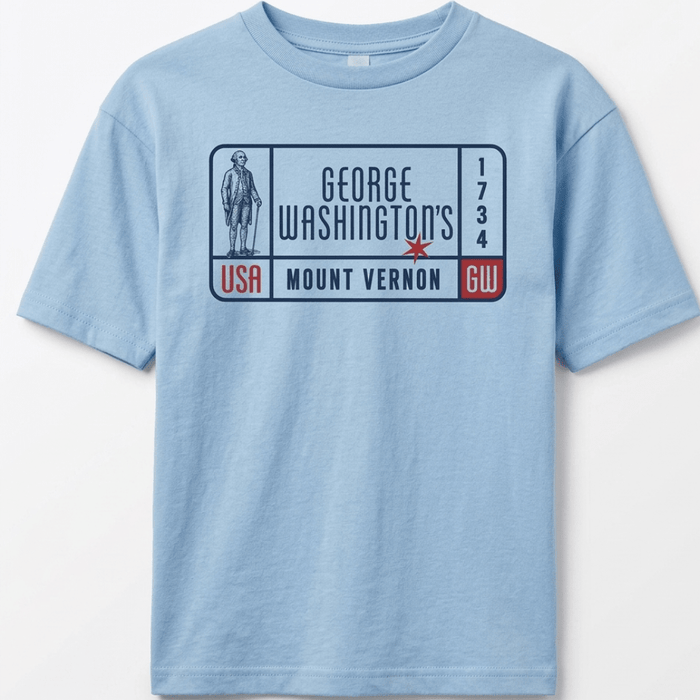 Youth George Washington Frame T-Shirt – Light Blue - The Shops at Mount Vernon