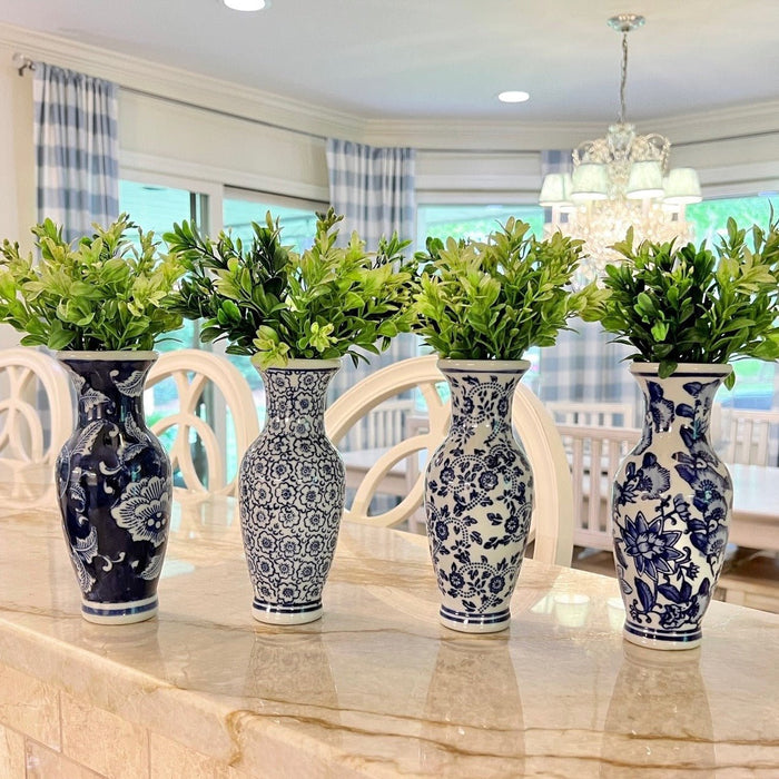 Blue & White Chinoiserie 7" Tall Vase - Grand Millennial Vase - The Shops at Mount Vernon