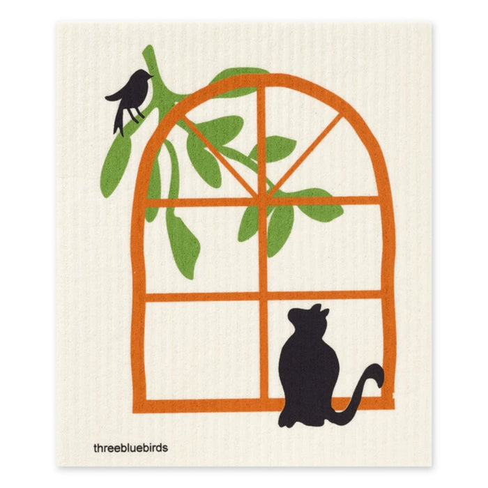 Eco-friendly Swedish Dishcloth - Cat and Bird - THREE BLUEBIRDS - The Shops at Mount Vernon