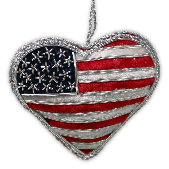 Embroidered USA Flag Heart Ornament - ST NICOLAS LTD. - The Shops at Mount Vernon