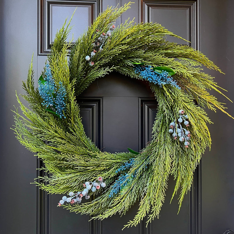Faux Holiday Wreath - Blueberry Greenery Wreath - The Shops at Mount Vernon