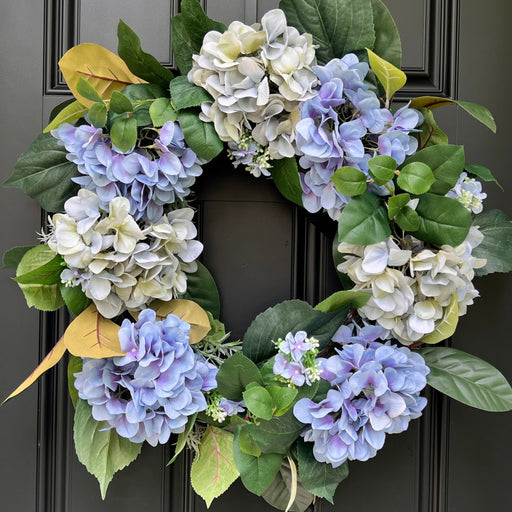 Faux Hydrangea Wreath - Blue - The Shops at Mount Vernon