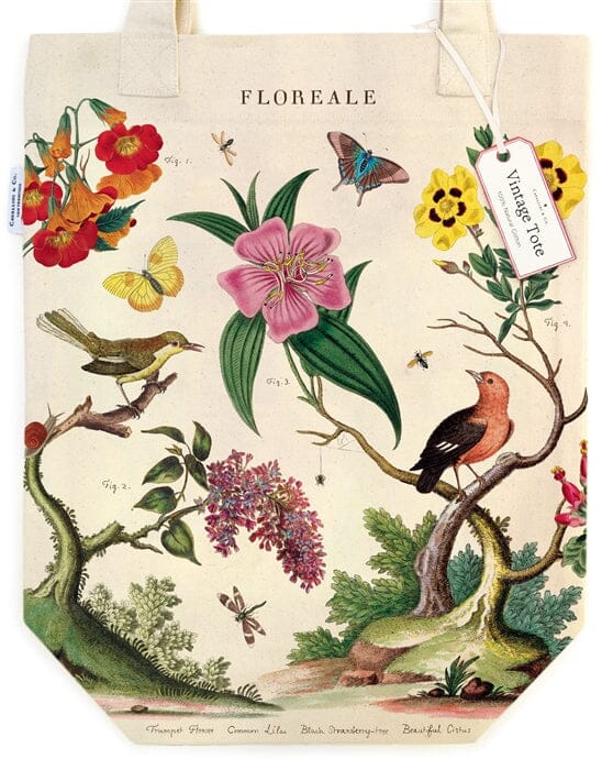 Flower & Bird Tote Bag - Botanical Tote Bag - Cavallini Tote