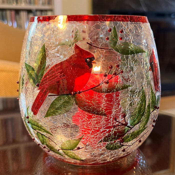 Glass Cardinal Candle Holder - Christmas Candle Holder - The Shops at Mount Vernon