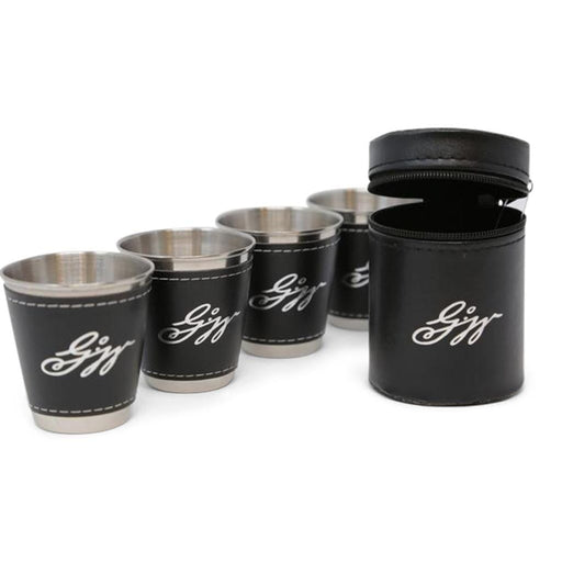 Set of Four Stainless Steel and Leather Shot Glasses - DESIGN MASTER ASSOCIATES - The Shops at Mount Vernon