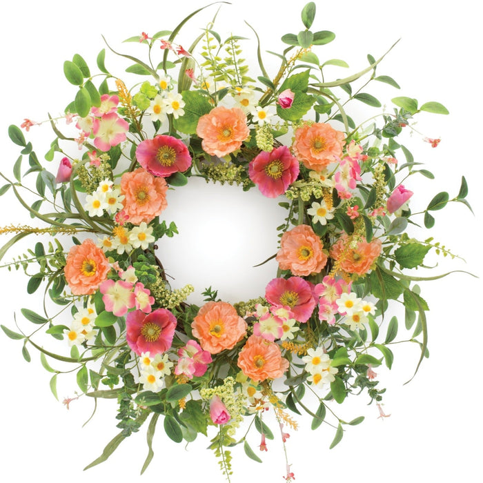 Spring Floral Mixed Poppy Wreath - Spring Faux Floral Wreath - The Shops at Mount Vernon