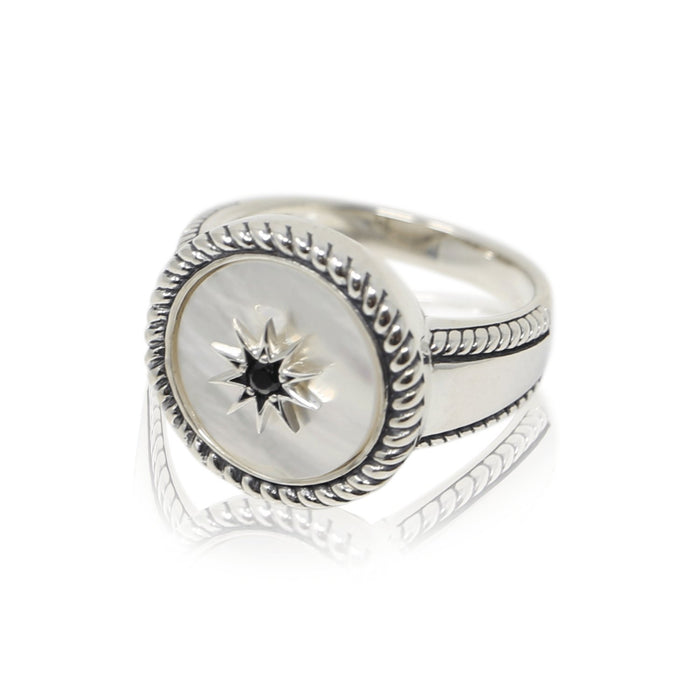 Sterling Silver and Mother of Pearl Star Button Ring